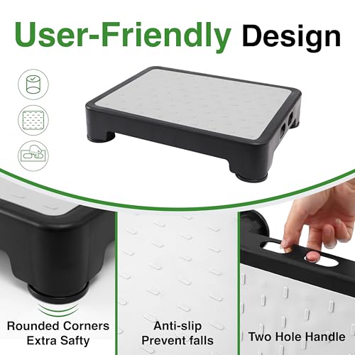 Image of COOL-ANGLE Non-Slip Step Stool for Adults & Seniors - 3.4 inch Low Profile Wide Platform 600lbs Capacity - 6 Stability Feet Bed Step for High Beds, Bath & Car - Portable with Handles, Gray