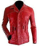 Prime-Fashion Tyler Durden Mayhem Red Retro Brad Motorcycle Club Biker Fight Faux Leather Jacket, Medium