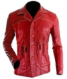 Prime-Fashion Tyler Durden Mayhem Red Retro Brad Motorcycle Club Biker Fight Faux Leather Jacket, Large