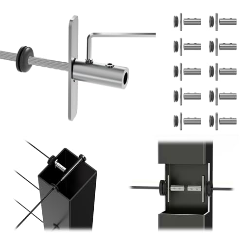 Image of 10 Pack Swageless Invisible Cable Railing Hardware, No-Crimp Reusable T316 Stainless Steel Fixed End Terminal for 1 /8 inch & 1 /10 inch Black Cable, 2 inchx2 inch Metal Level /Corner /Stair Post Deck Railing