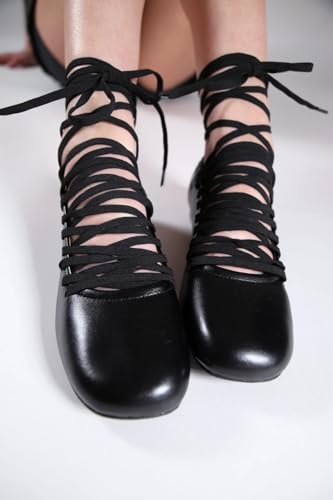 Women's Lace-Up Ballet Flats Ankle Tie Ballerina Shoes Leather Round Toe Low Heel Pumps Comfortable Soft Flat Shoes for Party Wedding Casual4