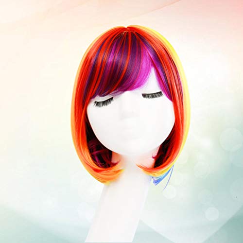 KALLORY Peruca de Cabelo Curto Peruca de Cabelo Arco- Íris Colorido Peruca Sintética Festa Pedaço de