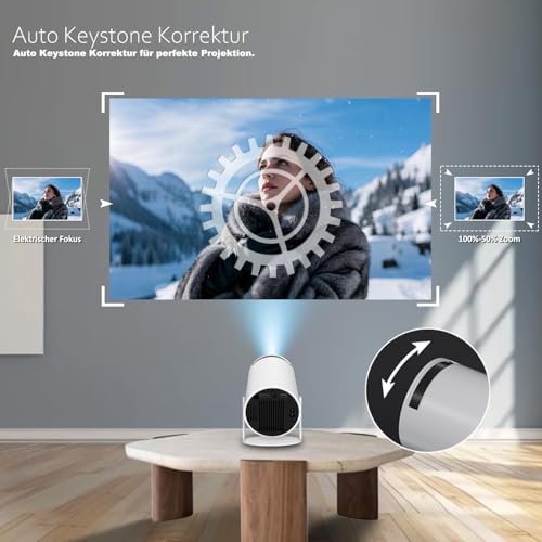 Mini-Projektor mit Bluetooth, 4K Support 130 Bildschirm Film Projektor mit Autofokus & Keystone, 5G+2.4G WiFi 6 Verbindung, 180° Drehbare Sicht für Home Kino, Laptop, Smartphone