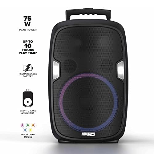 Image of Altec Lansing SoundRover 75 Wireless Speaker 75W Bluetooth Speaker with a Long Lasting 10 Hour Battery, 50 Foot Range, Multi LED Party Modes, True Wireless Pairing, Bonus Microphone