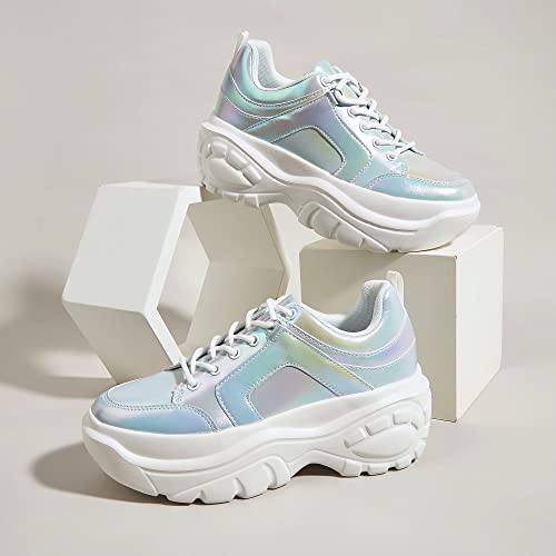 Image of LUCKY STEP Women Chunky Platform Dad Colorblock Casual Lace-Up Walking Sneakers