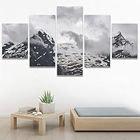 SIGNWIN 5 Panel Canvas Wall Art Monochromatic Mountains for Home Decorations Ready to Hang - 60