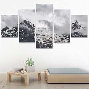 SIGNWIN 5 Panel Canvas Wall Art Monochromatic Mountains...