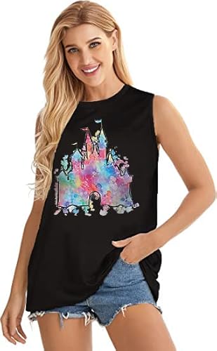 Snyumeg Magic Castle Tank Top Women Funny Cute Graphic Holiday Tanks Sleeveless Summer Vacation Tee Tops #TOP1