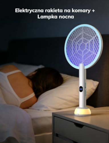 YISSVIC 2 szt. Rakieta elektryczna na owady 1800 mAh rakieta przeciw komarom 4000 V Potężna łapka na muchy ave podstawa z akumulatorem USB-C usuwa muchy latające mrówki, biały niebieski