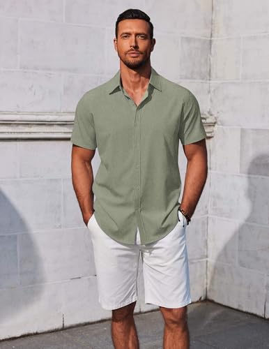 COOFANDY Men's Button Down Shirts Short Sleeve Casual Summer Beach Shirts Vacation Wedding Shirts3