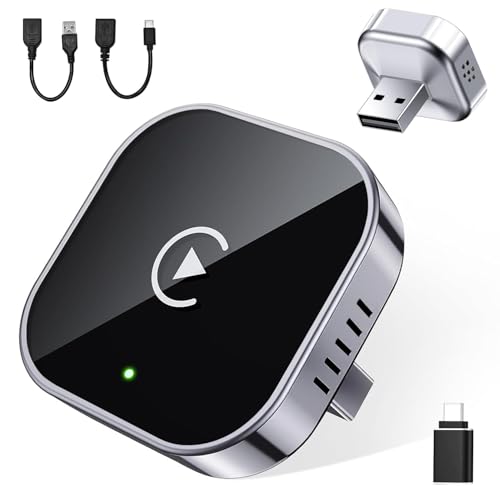 Necomi Wireless CarPlay Auto Adapter Plug & Play CarPlay Dongle Converts Wired to Wireless Compact Design for iPhone & Android with USB/USB-C Port (Black)