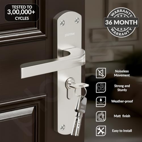 Image of Plantex Mortise Door Lock for Home /6-Lever Lock Mechanism with 3 Years of Warranty /Door Handle Lock with 3 Keys, Brass Lockbody & Cylinder - (8132-Matt)
