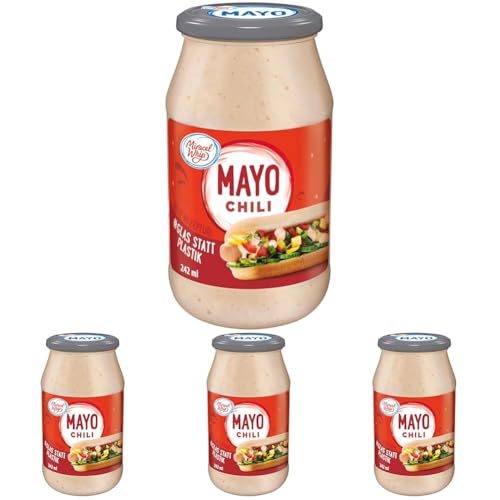 Miracel Whip Mayo Chili 1 x 242 ml I Scharfe Mayonnaise I Glutenfrei I Laktosefrei I mit Eiern aus Freilandhaltung I für Burger & Hot Dogs (Packung mit 4)