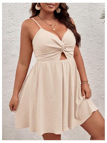 Image of Floerns Women's Plus Size Cut Out Twist Front Sleeveless Flare Hem Cami Dress