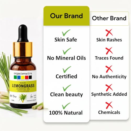 Image of Organix Mantra Lemongrass Essential Oil for Skin Cleansing & Nourishing, Hair & DIY - 100% Pure Natural & Steam Distilled Oil - 15ML