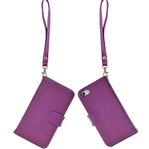 Wisdompro Iphone Se 2016 Case, Iphone 5 Case, Premium Pu Leather 2-In-1 Protective Folio Flip Wallet Case With Credit Card Holder Slots And Wrist Lanyard For Iphone 5/5S/Se 1St Generation -Purple #TOP2