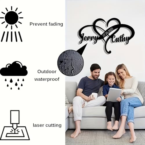 Personalized Metal Heart Infinity Decor, Custom Couples Name Wall Art Home Bedroom Decor for Couples, Christmas Bridal Shower — view 3