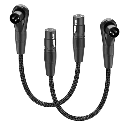 HOSONGIN Right Angle XLR Cable 1FT, Adjustable 90 Degree Male to Straight Female Microphone Cord for Mixer, Studio, Podcast, PA System – 2 Pack