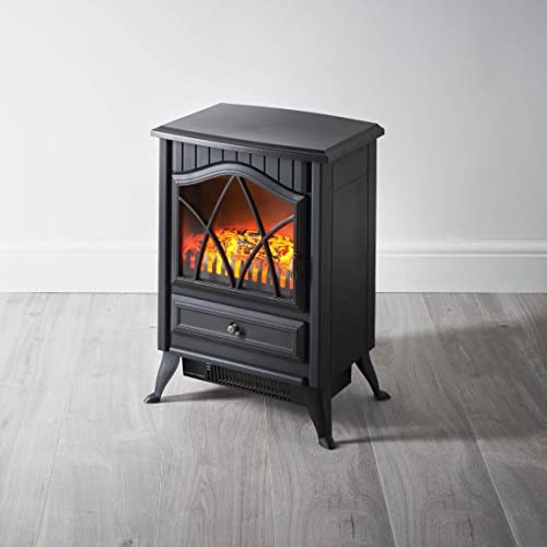 Fizporium-Ltd Freestanding Log Effect Medium Stove Heater Adjustable Thermostat & Flame Brightness Giving You Complete Control Over Your Heating and Ambience L41 x W27.1 x H54.6cm (Approx.) - Black