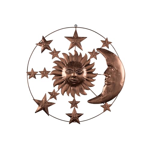 Deco 79 Metal Sun and Moon Home Wall Decor Indoor Outdoor Wall Sculpture with Stars, Wall Art 21" x 1" x 21", Bronze