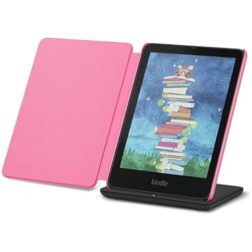 Introducing Amazon Kindle Colorsoft Signature Edition Essentials Bundle including Kindle Colorsoft Signature Edition (32GB)- Black, Plant-Based Leather Cover-Raspberry and Wireless Charging Dock