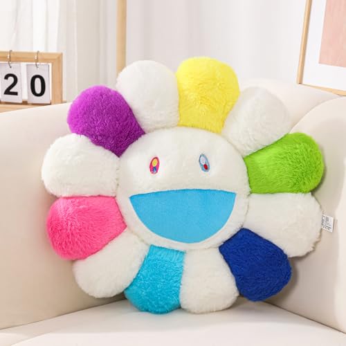 FIONOUT White Daisy Flower Pillow, Plush Throw Cushion, 23.6 Inch