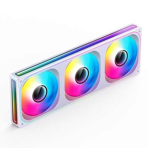 Image of JONSBO ZB-360W PC Case Fan, Silent Computer Fan with Axis & 4-Sides Infinity Mirror, All-in-One, Single Frame Unit with3x120mm ARGB Fans, 4 Pin PWM,3Pin ARGB, PWM2400RPM, 28mm Thick,White