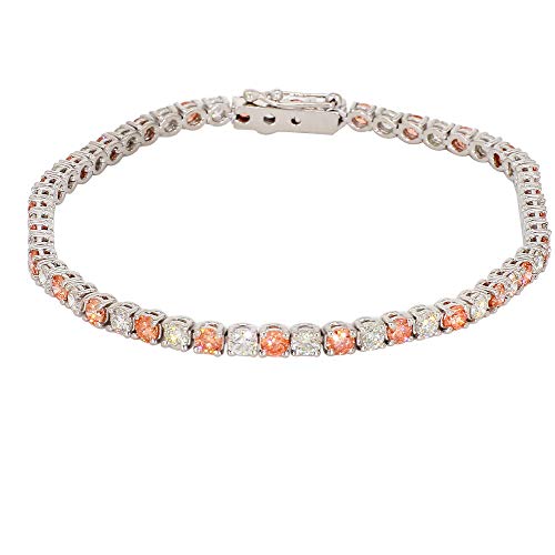 14K White Gold Lab-Grown Pink and White Diamond Bracelet Stackable (5.00 cttw, G-H Color, VS2-SI1 Clarity) 7"2