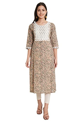 Image of Amazon Brand - Anarva Jaipuri Cotton Printed Straight Kurta for Women