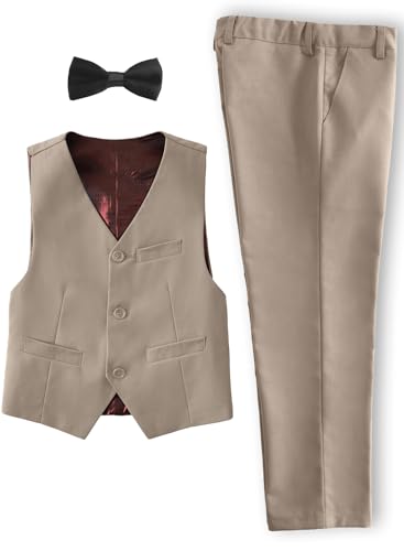 Image of YuanLu Boys Suit Homecoming Dresses for Kids Ring Bearer Outfit Suits Tuxedo Formal Vest and Pants Suit Set