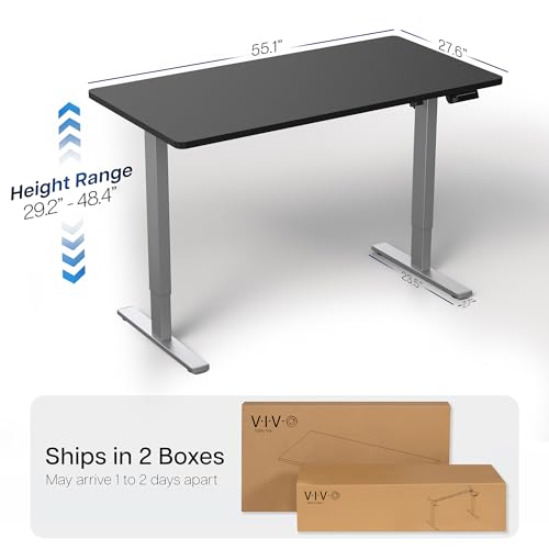 Image of VIVO Black 55 x 28 in Standing Desk, DESK-KIT-1G55B | Electric, Holds 220 lbs, Sit Stand, Height Adjustable, Solid One-Piece Table Top, Memory Presets, 1B Series, Gray Frame