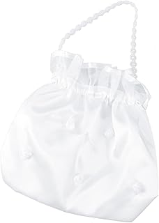 INOOMP Satin Money Bag Bridal Wedding Dolly Bag White Bridal Bridesmaid Satin Flower Bag Handbag with Pearl for Dollar Dance Bridal Purse Wedding Favor Party Handbag