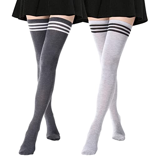 Image of DRESHOW Extra Long High Thigh Socks Striped Over Knee Thin Tights Long Stocking