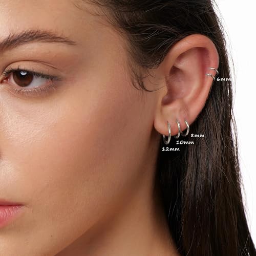 Small Hoop Earrings for Women Men Girls 14k Real Gold Plated Thin Gold Huggie Hoops Set for Cartilage Helix Hypoallergenic Surgical Stainless Steel 6/8/10/12mm2