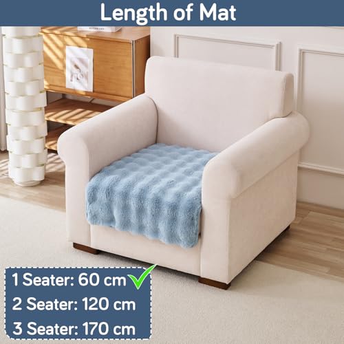 Image of HOKIPO 'FurHug' Luxury Faux Rabbit Fur Anti Slip Sofa Mat for 1 Seater, Charm Blue (AR-5010-BL*1)