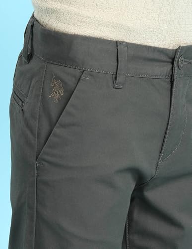 Image of U.S. Polo ASSN. Kids Trousers for Boys - Cotton Stretch Fabric, Mid-Rise Waist, Twill Weave Casual Trousers for Boys