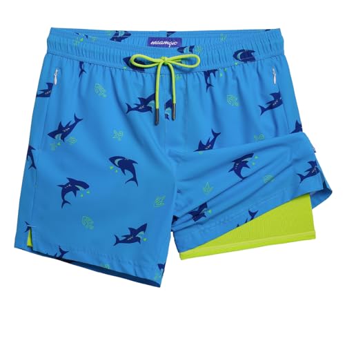 Image of maamgic 5inch Mens Swim Trunks with Compression Liner 2-in-1 Swimming Shorts Stretch Quick Dry with Zipper Pockets