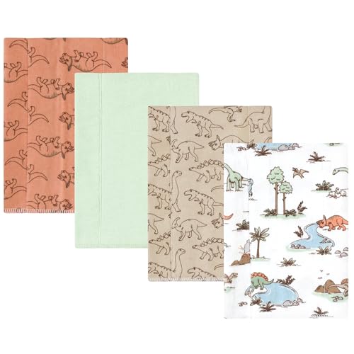 Image of Hudson Baby Unisex Baby Cotton Poly Flannel Burp Cloths, Dinosaur Adventures 4-Pack, One Size