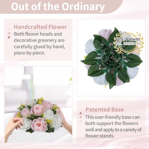 Image of NUPTIO Flower Ball Centerpieces for Tables: Pink & White Artificial Rose