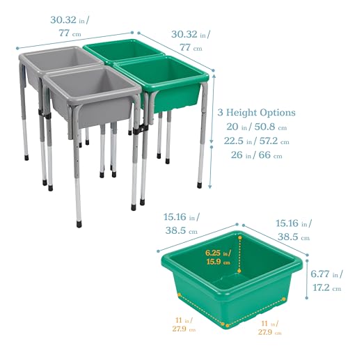 Image of ECR4Kids 4-Station Sand and Water Adjustable Play Table, Sensory Bins, Grey /Emerald