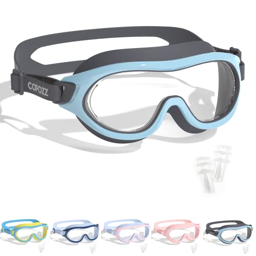 COPOZZ Kids Swim Goggles for 6-14, Wide View Swimming Goggles No Leak Anti Fog UV Protection Youth Swim Goggles - image 1