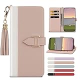 iPhone SE 用 第3世代 ケース 手帳型 iPhone SE2/iPhone 8/iPhone 7 対応 ケース 2色パッチワークファッション携帯ケース 財布型 マグネットクラスプ付き カード入れ収納 スタンド機能 高級PUレザー 全面保護 アイフォンSE3 ケース （同色のペンダント付き) (ペールアプリコット)