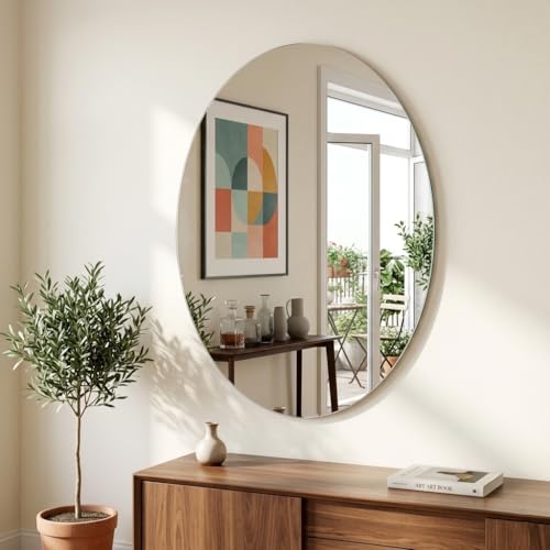 Image of Oval Frameless Wall Mirror 9x12 Inch - Modern Decorative Mirror for Bathroom, Bedroom, Living Room & Entryway