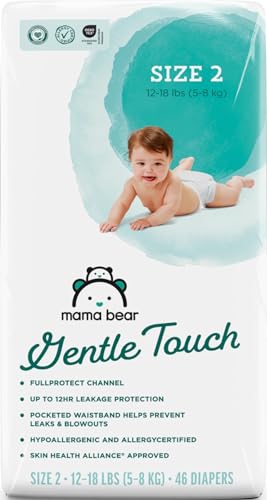 Image of Amazon Brand - Mama Bear Gentle Touch Diapers, Size 2, 46 Count, Leak Protection, Wetness Indicator, Chlorine Free, Pocketed Waistband