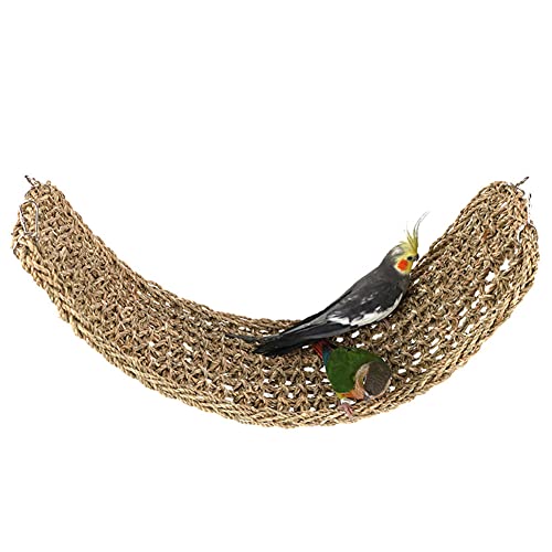 OMEM Grand hamac pour oiseaux avec 4 crochets pour perruche grimpante en jonc de mer tapis de cage à suspendre échelle rectangulaire jouet (L)