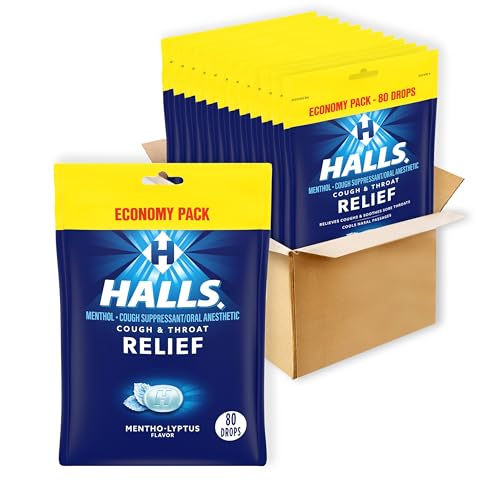 HALLS Relief Mentho-Lyptus Cough Drops, Economy Pack, 12 Packs of 80 Drops Bags (960 Total Drops)