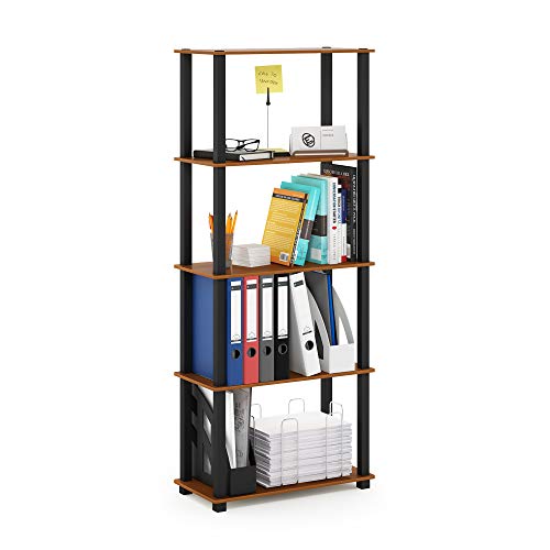 Image of Furinno Turn-N-Tube 5-Tier Multipurpose Shelf / Display Rack / Storage Shelf / Bookshelf, Square Tubes, Light Cherry /Black