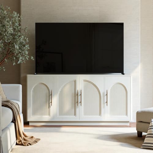 Evermagin 67IN White Fluted Sideboard Buffet Cabinet with Storage - 2