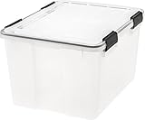 IRIS USA 46 Quart WEATHERPRO Plastic Storage Box with Durable Lid and Seal and Secure Latching Buckles, Clear with Black Buckles, 1 Pack