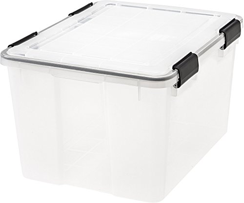 IRIS USA 46 Quart WEATHERPRO Plastic Storage Box with Durable Lid and Seal and Secure Latching Buckles, Clear with Black...